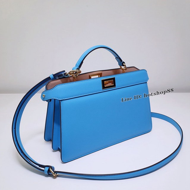 FENDI專櫃精品藍色Peekaboo包包 芬迪Iconic Peekaboo I See U水準設計手袋手提包 fdzg2729